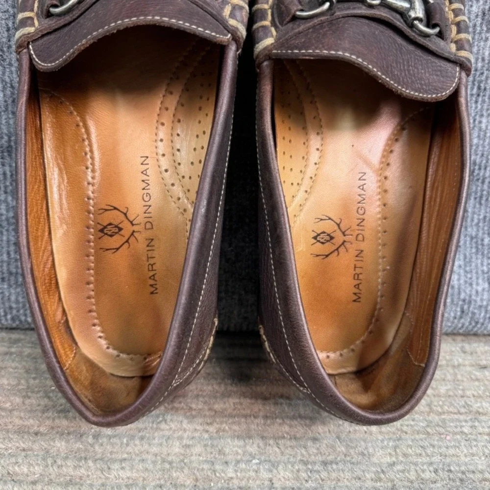 Martin Dingman Mens Brown Leather Bit Loafers Dress Shoes Size 10.5 M